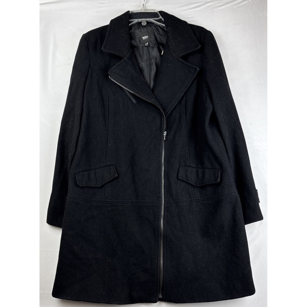 Mossimo Wool Blend Coat Large L Black Asymmetrical Zip‎ Moto Peacoat Jacket Fall